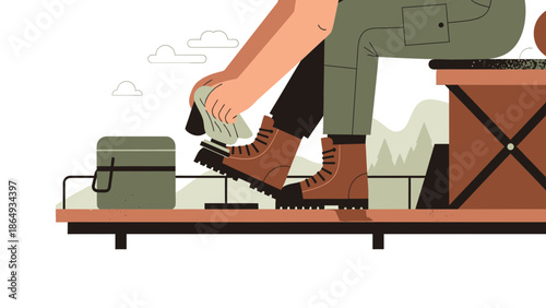 Adventure Awaits Tying Hiking Boot Laces In Outdoor Preparation Scene