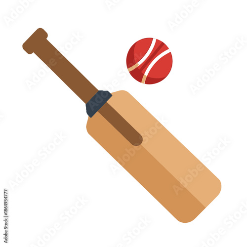 Cricket bat and ball illustration on white background