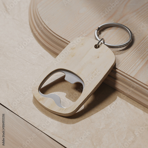 Tableau sur toile Wooden keychain bottle opener mockup. 3D rendering