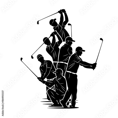 Minimal male golfer swing silhouette vector set for golf instruction