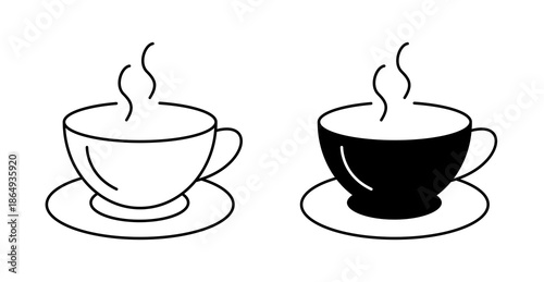 Coffee Cup Icon with Hot Beverage, Drink and Cafe Symbol