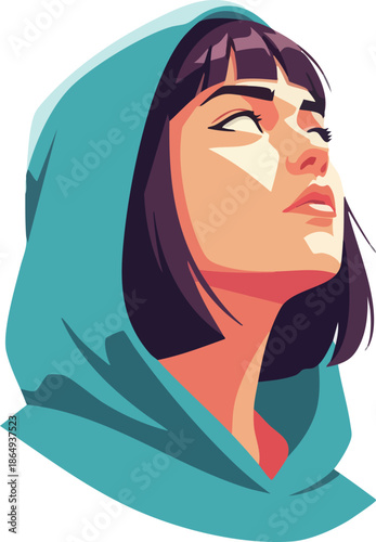 Woman Wearing Hijab Looking Upwards Serene.