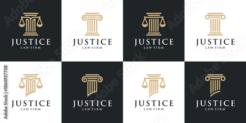 Set of Minimalist justice logo design illustration. Inspiration vector symbol law firm scales with line style icon design template