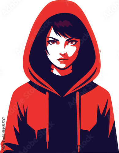 Woman Wearing Red Hoodie Illustration.