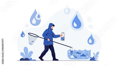 Water Resources Assessment By Scientist Collecting And Examining Samples