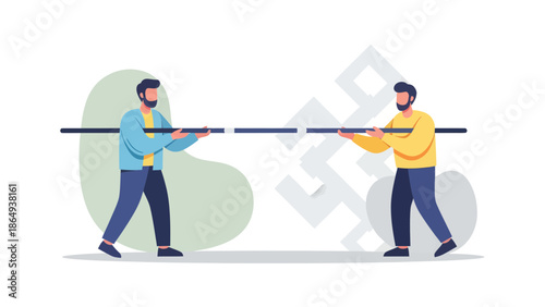 Tug Of War Concept Featuring Two Opposing Men In A Flat Vector Style