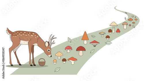 Whimsical Woodland Gathering Deer And Mushrooms Amidst Autumnal Foliage