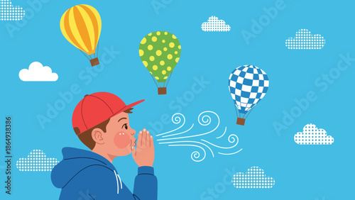 Whistling Winds Send Colorful Balloons Ascending Into The Blue Sky Illustration