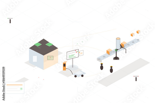 Design of a warehouse setup with automated system for inventory management and processing goods