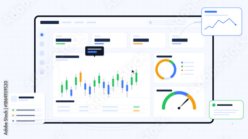 Dashboard displays data with graphs and reports showing statistics, trends, and metrics for analysis and decision making in a business setting