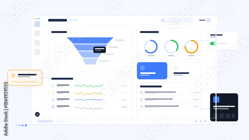 Digital dashboard displays data analytics and visualizations for business analysis in modern workspace setting
