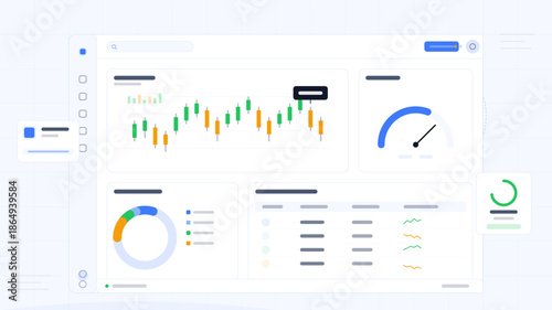Dashboard shows various stock market trends and data analysis for financial trading platform