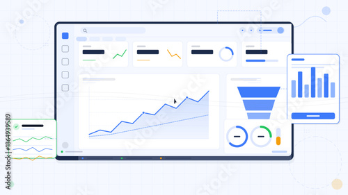 Dashboard displays data analysis with graphs and charts for business performance tracking