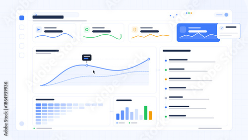 Visual representation of data analytics dashboard with charts and graphs on a computer screen