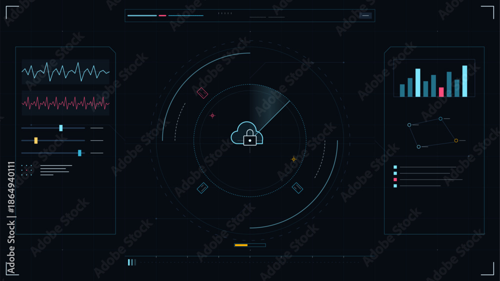 Fototapeta premium Data visualization of cloud security with charts and metrics on digital interface