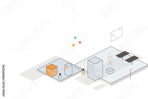 People working in a simple warehouse setting with boxes and inventory on a clean, minimal space layout