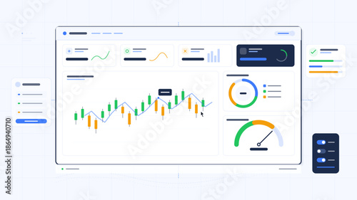 Data analysis interface shows trends and metrics for business performance in a digital workspace