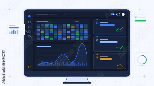 Data analysis dashboard displays trends and statistics in a user interface with colorful graphs and charts during daytime