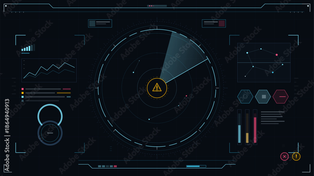 Fototapeta premium Dashboard display showing data and alerts in a digital interface during a monitoring session