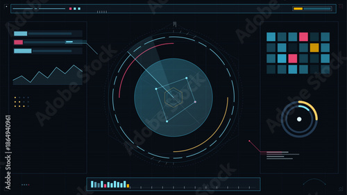 Data analysis dashboard showing graphs and indicators for tracking performance metrics and trends over time