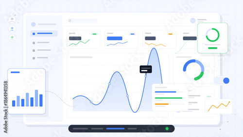 Visual showing data analytics dashboard with graphs and charts for tracking performance metrics over time in a digital setting