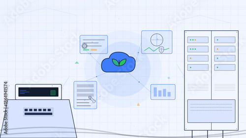Cloud storage technology connects data analysis tools with user interface for efficient management in a digital workspace