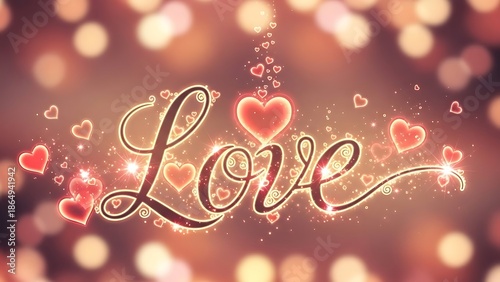 Romantic love heart celebration with sparkling bokeh lights and elegant script whit background
