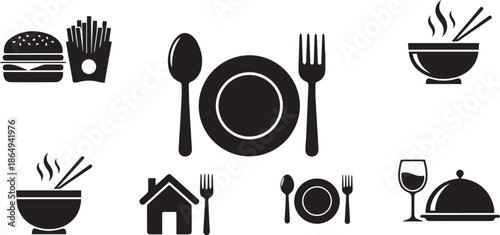 Food and Restaurant Icons Set Silhouette