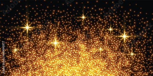 Abstract falling golden lights. Magic gold dust and glare. Festive Christmas background. Golden rain. Vector illustration eps10
