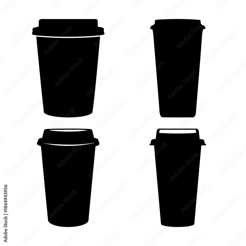 custom made wallpaper toronto digitalCollection of black silhouette disposable coffee cups with lids for beverage and cafe design