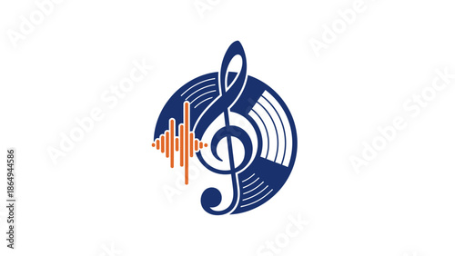 Dynamic Music Audio Logo featuring a Treble Clef with a Blended Vinyl Record and Vibrating Sound Wave for Creative Productions