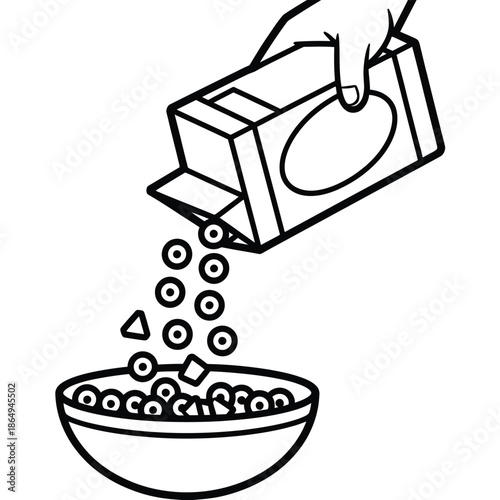 Pouring cereal into bowl isolated on white background, Vector, illustration