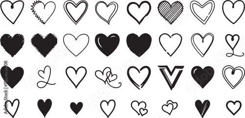 Heart doodle set with hand-drawn heart shapes. Romance and love themed illustration collection