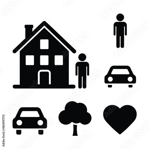 Family home with car and nature isolated on white background, Vector, illustration