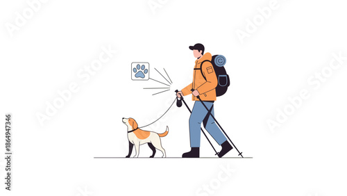 Adventurer And Dog Trekking Together Exploring Wilderness And Sharing Paw Prints