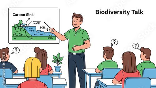 Teacher Explaining Carbon Cycle And Biodiversity To Students In Classroom