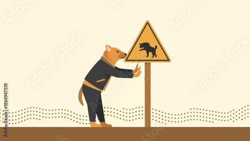 Tasmanian Devil Warning Funny Business Suit Character Cartoon Road Sign Illustration