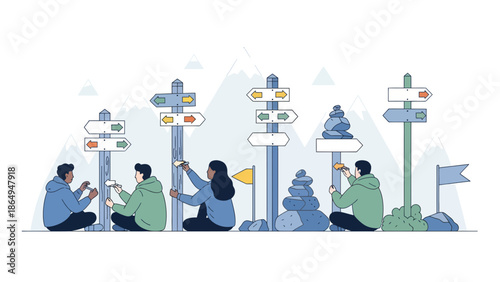 Teamwork On New Signage Together With People From Diverse Backgrounds