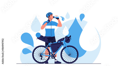 Thirsty Cyclist Refreshes After a Long Ride During Summer Heat