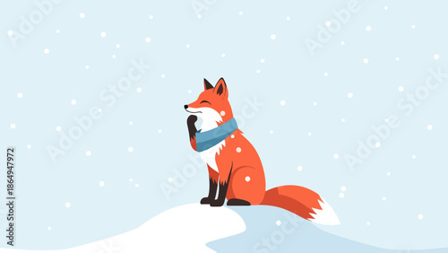 Thoughtful Fox Contemplates The Snowy Landscape With A Scarf In Winter