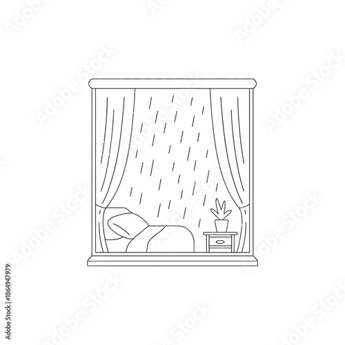 Cozy bedroom window view isolated on white background, Vector, illustration