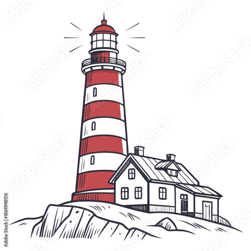 Classic Lighthouse Tower Illustration Flat Vector Art
