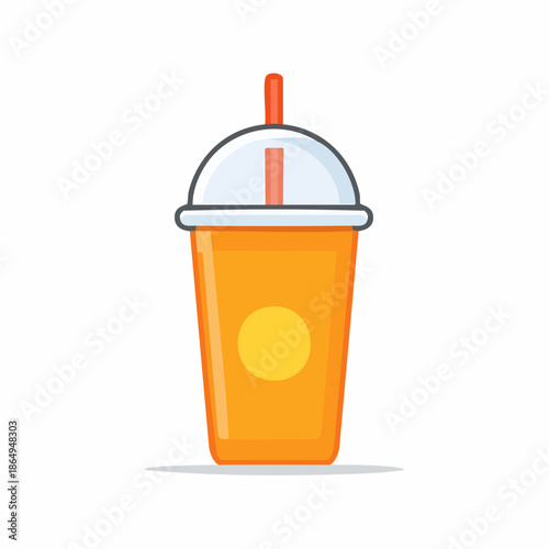 Refreshing orange juice in a plastic cup with dome lid and straw - vector illustration for your creative projects