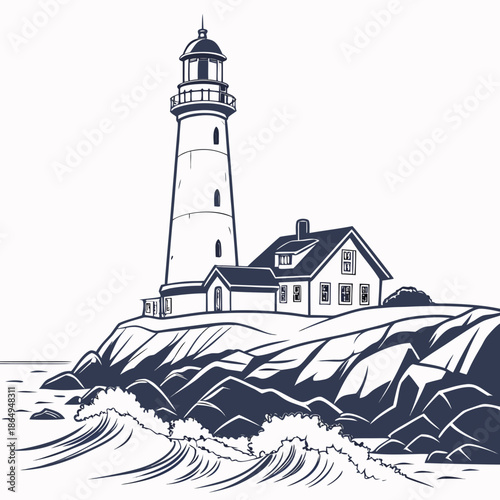 Minimalist Lighthouse Beacon Illustration on Rocks