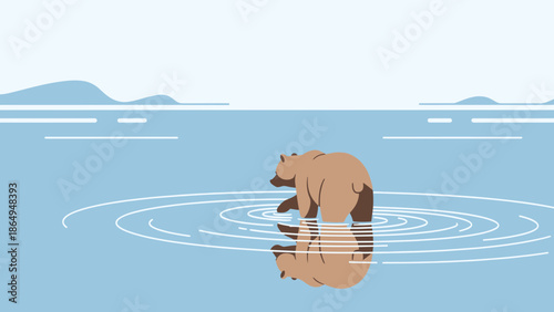 Tranquil Scene Of A Bear Standing In Water With Ripples Effect