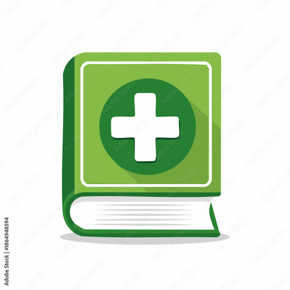 Obraz premium Green Medical Guidebook with White Cross Healthcare Reference Publication