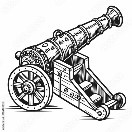 Old Pirate Era Cannon Illustration Vector Weapon