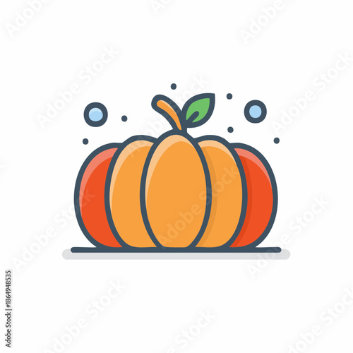 Illustrated pumpkin icon with autumn colors for harvest, halloween or Thanksgiving