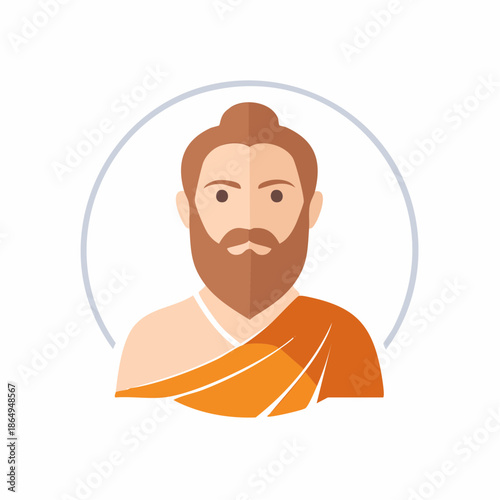 Monk Avatar Portrait: Eastern Spiritual Guide Character with Robe and Beard