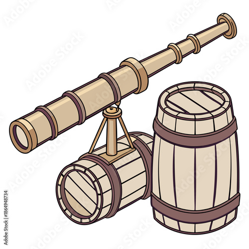 Antique Brass Spyglass Telescope Maritime Vector Illustration
